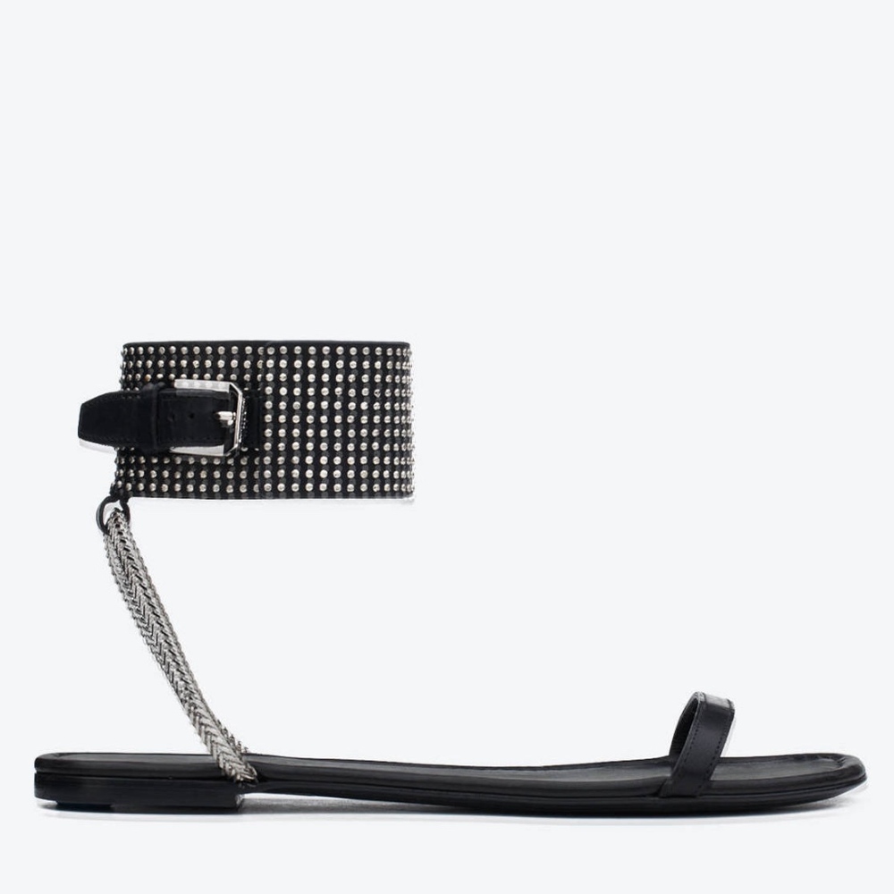 Saint Laurent Christa Flat Sandals Studded Leather